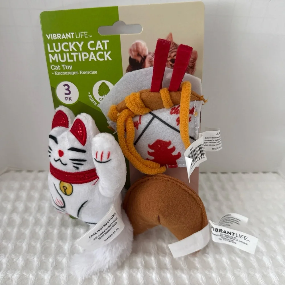 Vibrant Lucky Cat Toy Multipack - White, Red, Brown